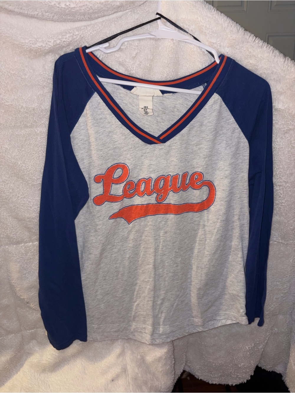 H&M Blue & Heather Gray 'League' Raglan V-Neck Top